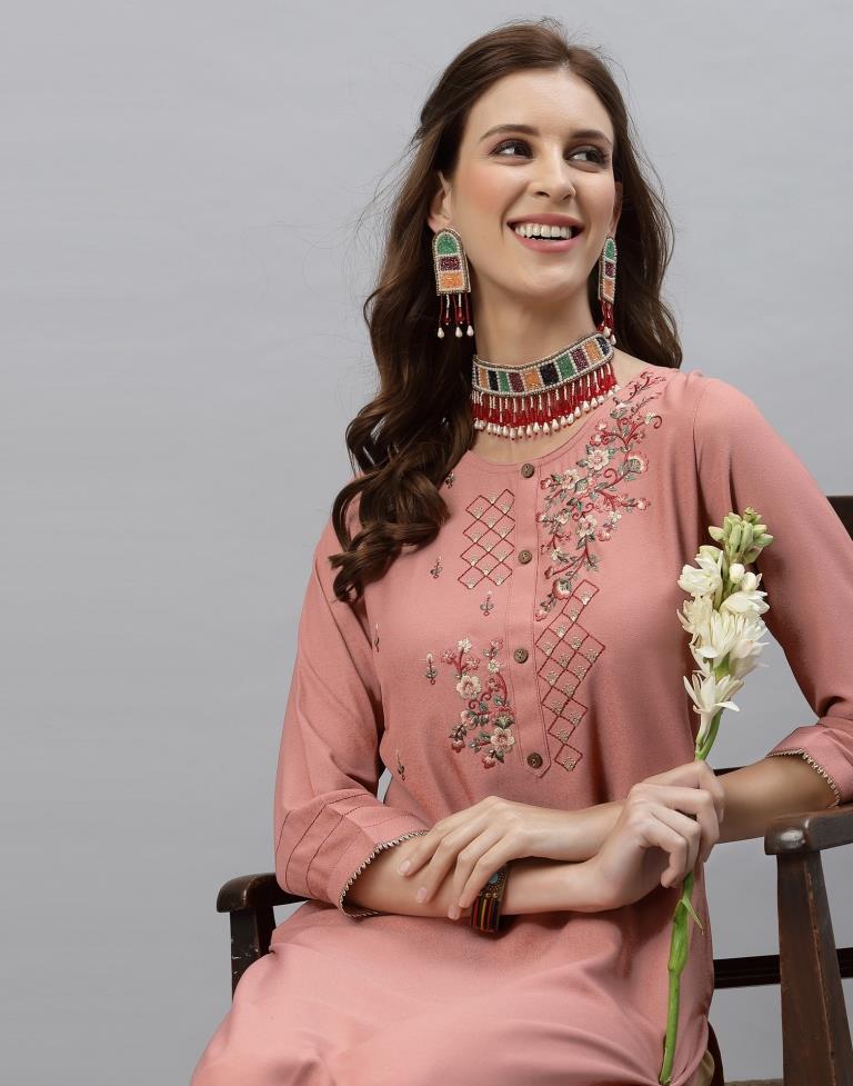 Badami Pink Embroidered Kurti | Sudathi