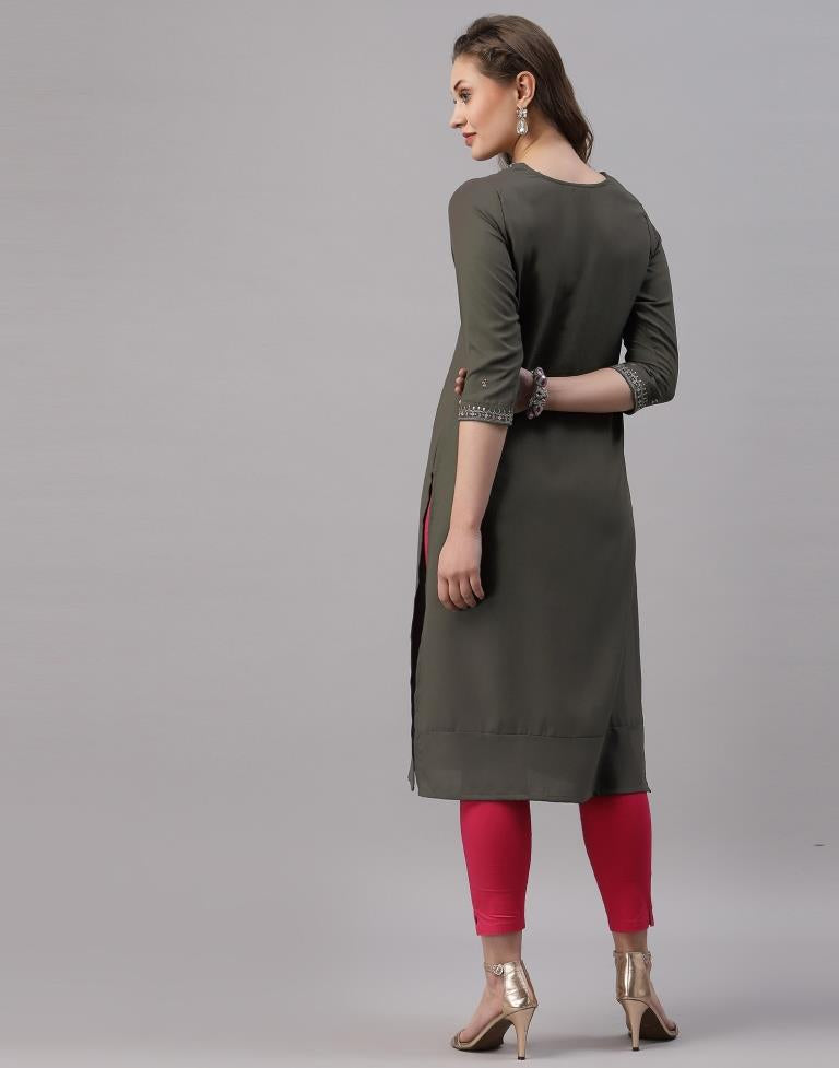 Dark Olive Green Embroidered Kurti | Sudathi