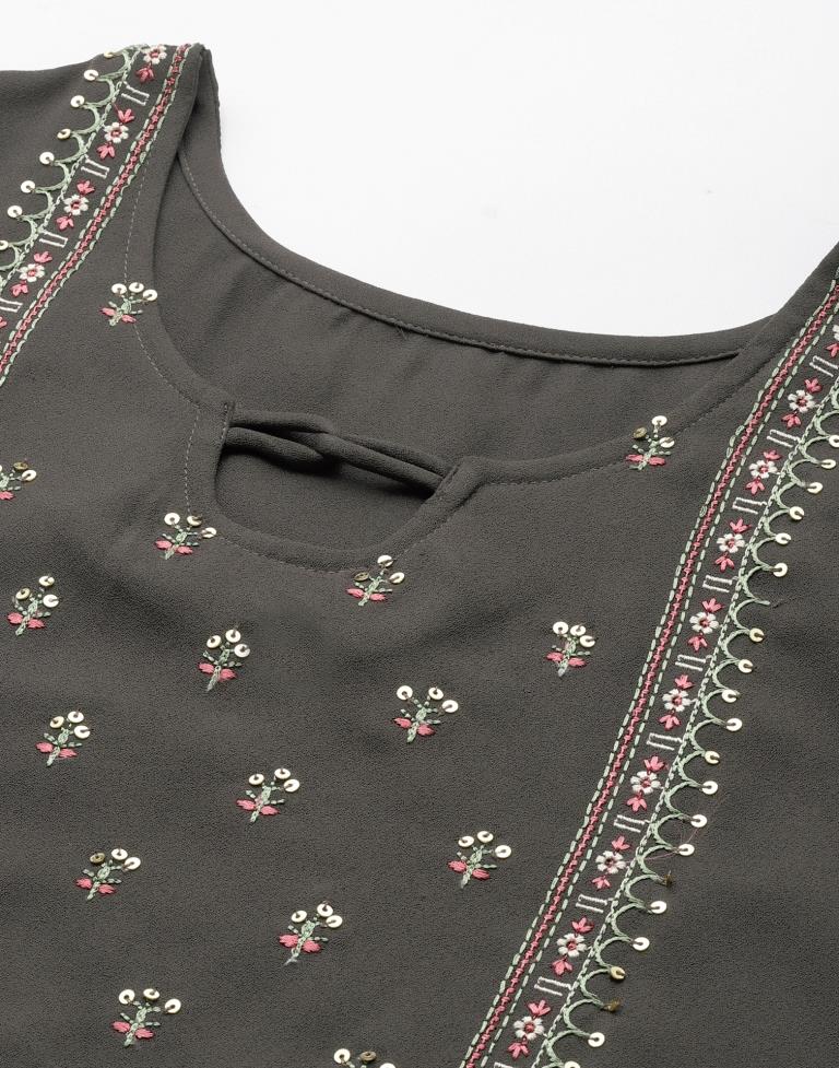 Dark Olive Green Embroidered Kurti | Sudathi