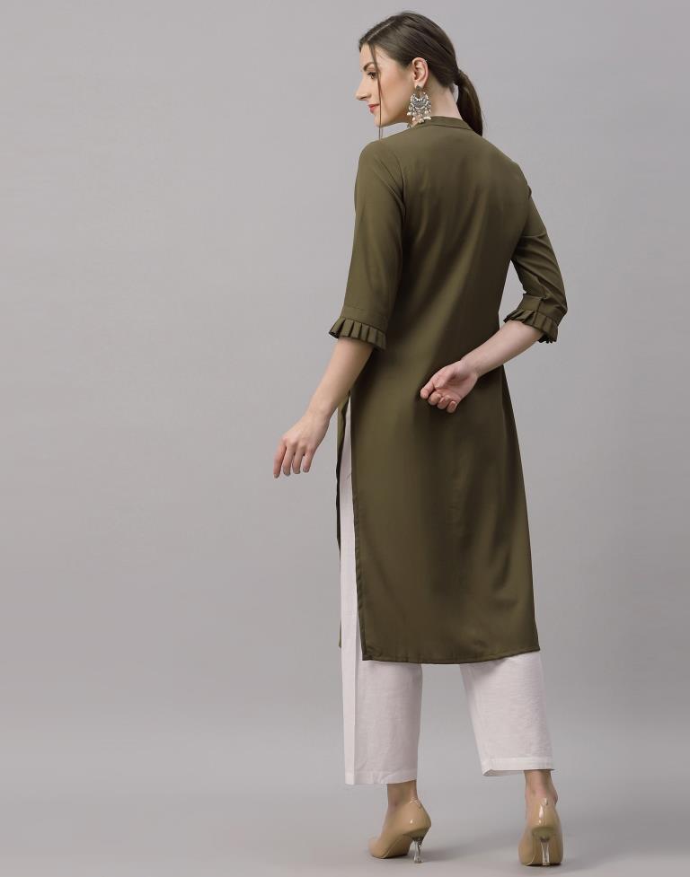 Olive Green Embroidered Kurti | Sudathi