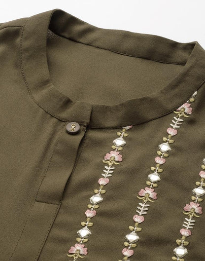 Olive Green Embroidered Kurti | Sudathi