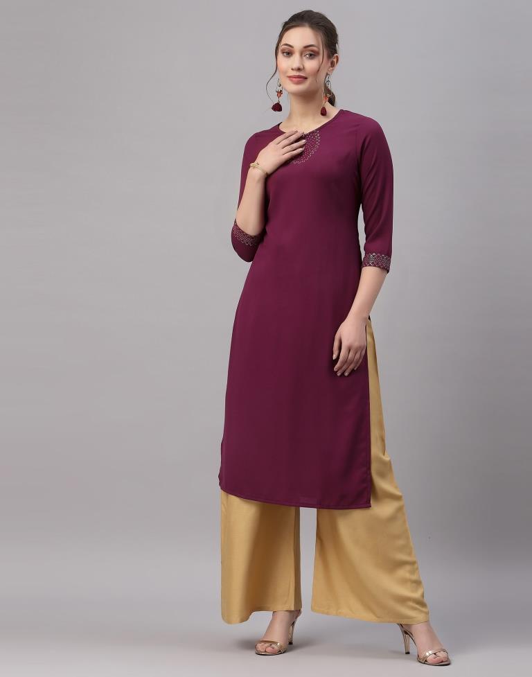 Wine Embroidered Kurti | Leemboodi