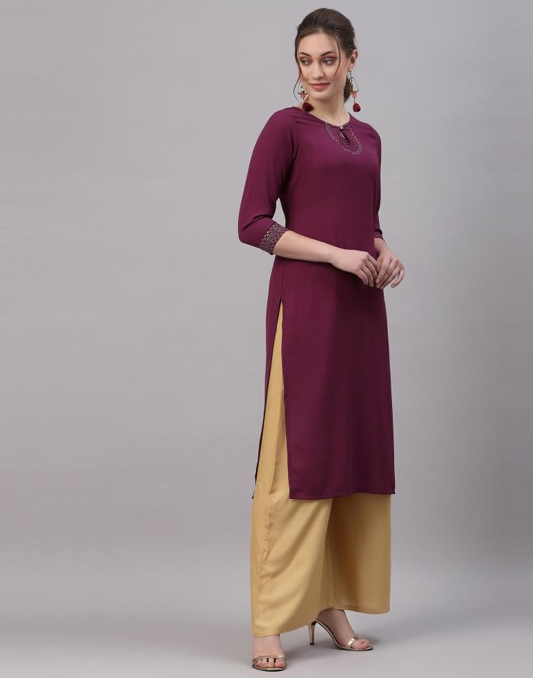 Wine Embroidered Kurti | Leemboodi