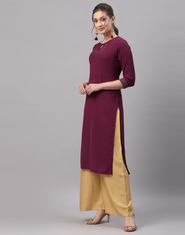 Wine Embroidered Kurti | Leemboodi