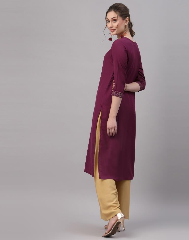 Wine Embroidered Kurti | Leemboodi