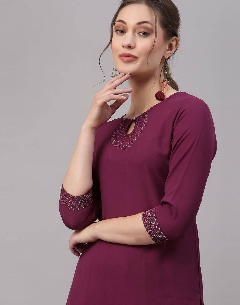 Wine Embroidered Kurti | Leemboodi