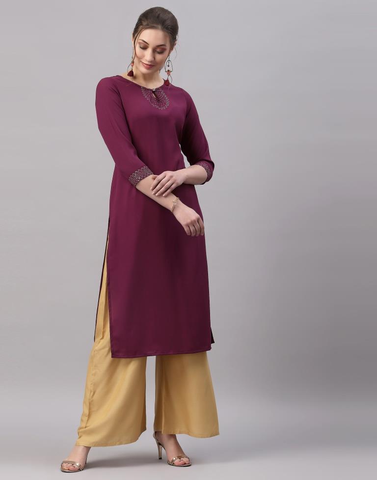 Wine Embroidered Kurti | Leemboodi