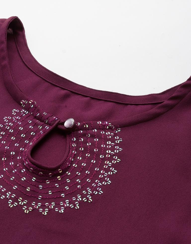 Wine Embroidered Kurti | Leemboodi