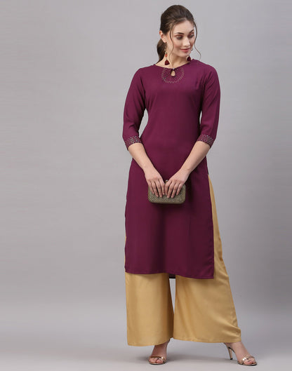 Wine Embroidered Kurti | Leemboodi