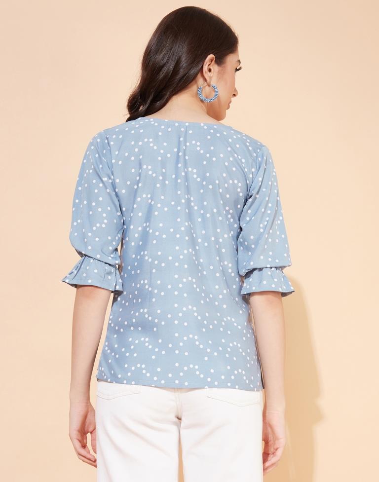 Blue And Multicolour Polka dot Top | Leemboodi