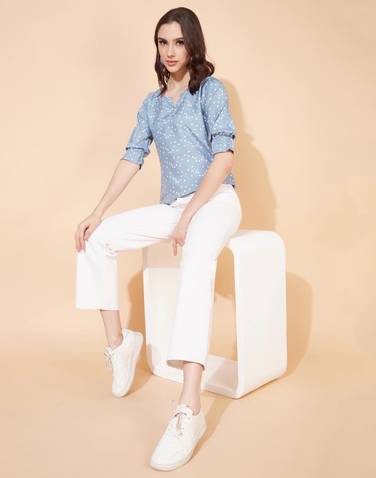 Blue And Multicolour Polka dot Top | Leemboodi