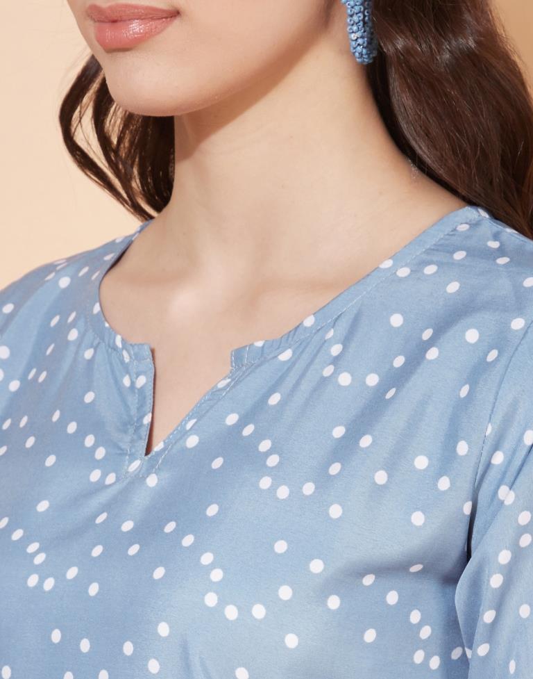 Blue And Multicolour Polka dot Top | Leemboodi