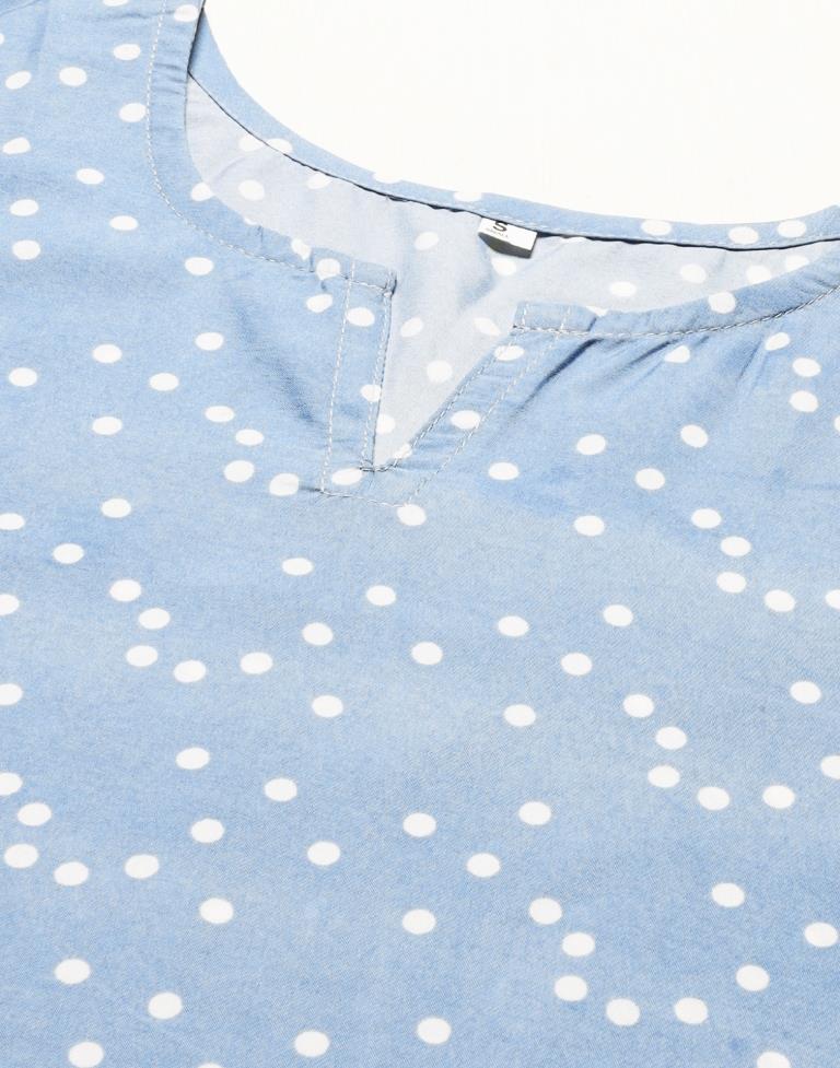 Blue And Multicolour Polka dot Top | Leemboodi