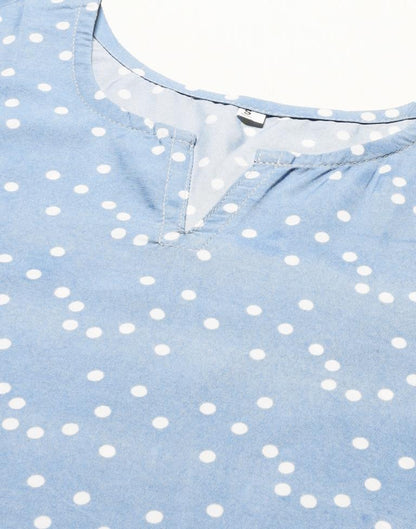 Blue And Multicolour Polka dot Top | Leemboodi