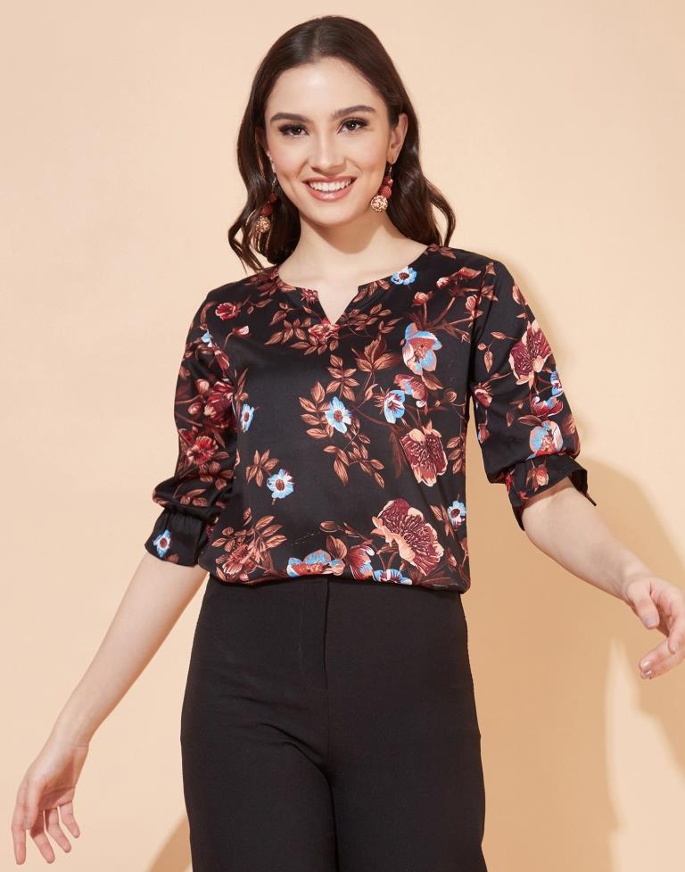 Black And Multicolour Floral Printed Top | Sudathi