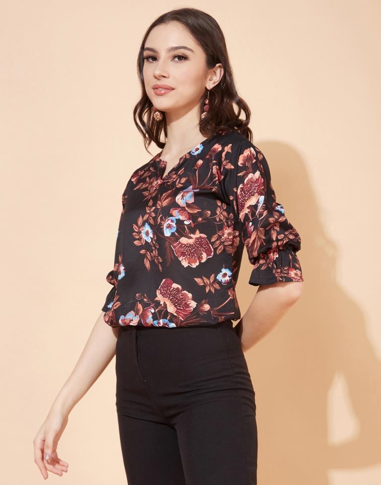 Black And Multicolour Floral Printed Top | Sudathi