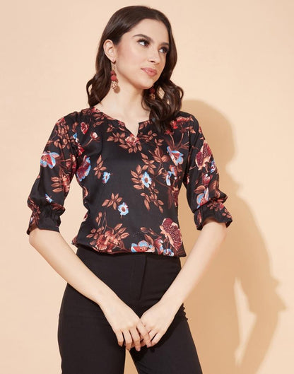 Black And Multicolour Floral Printed Top | Sudathi