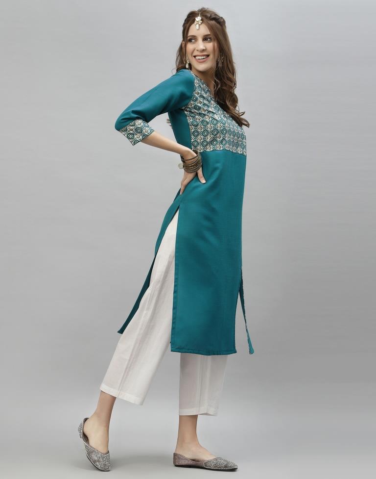Teal Printed Kurti | Sudathi