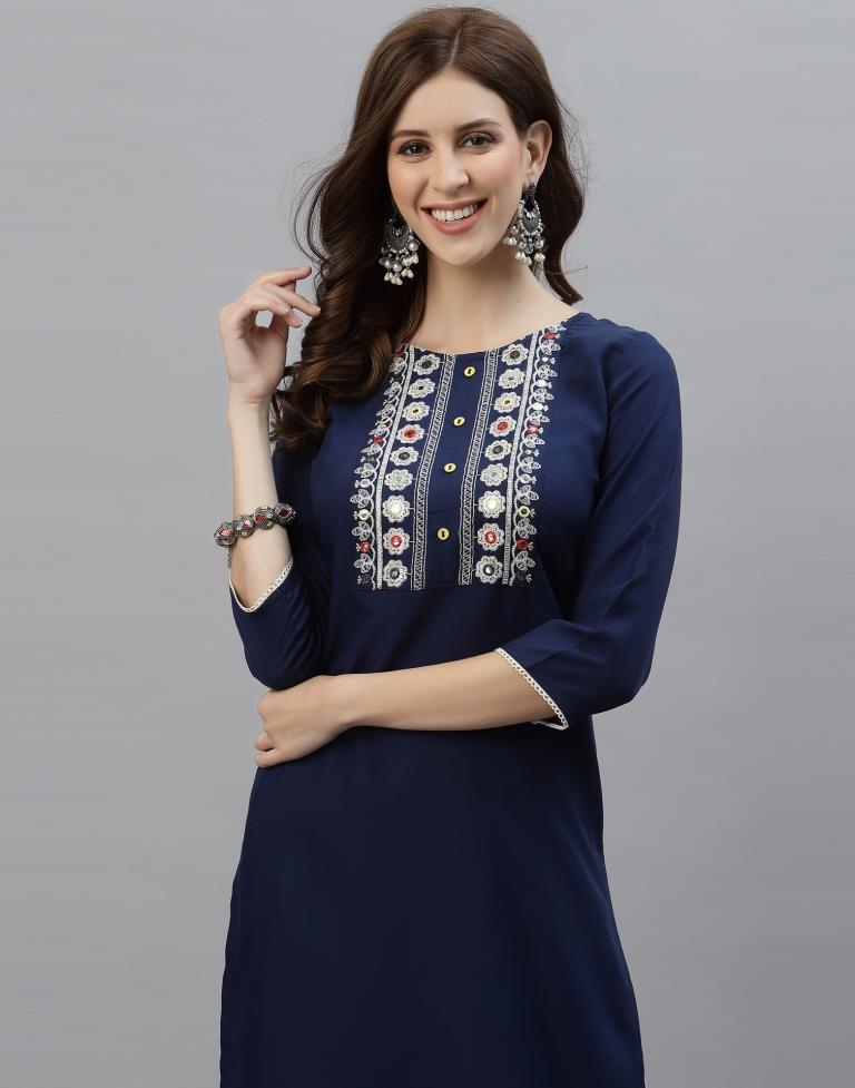 Blue Embroidered Kurti | Sudathi