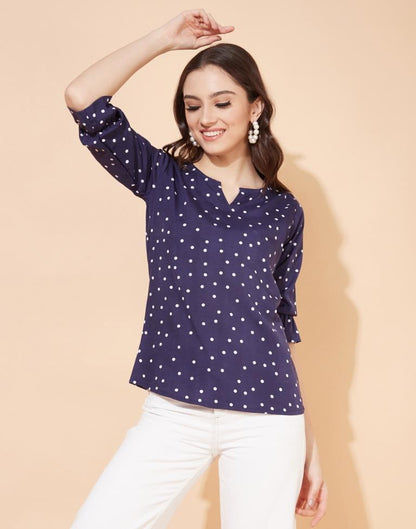 Navy Blue Polka Dot Top | Leemboodi