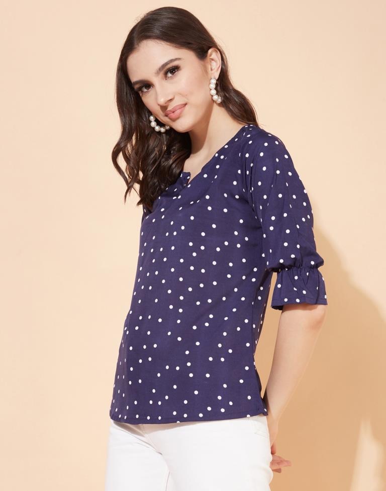 Navy Blue Polka Dot Top | Leemboodi