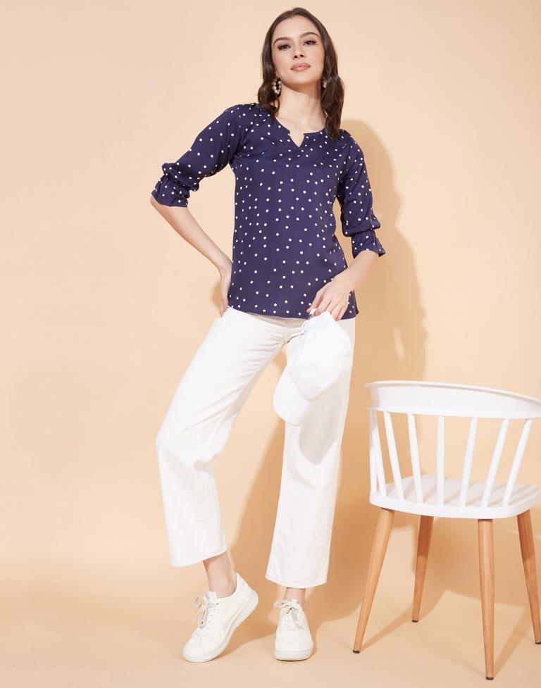 Navy Blue Polka Dot Top | Leemboodi