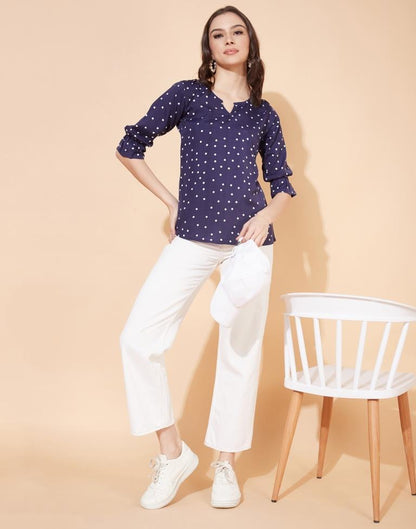 Navy Blue Polka Dot Top | Leemboodi