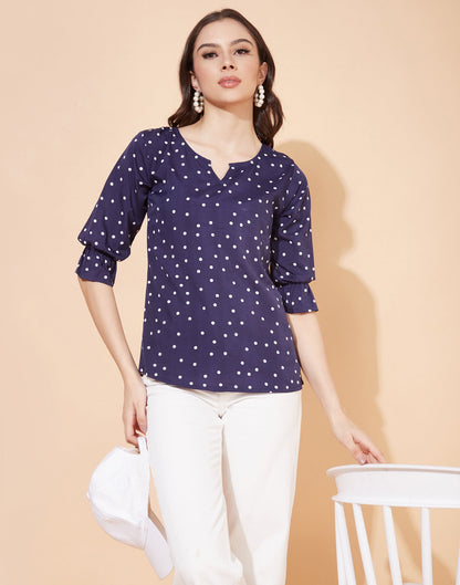 Navy Blue Polka Dot Top | Leemboodi