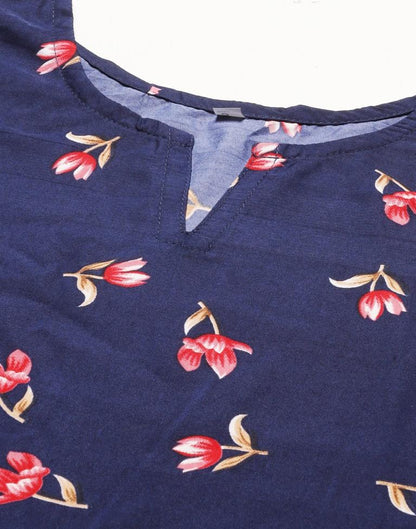 Navy Blue Floral Printed Top | Leemboodi