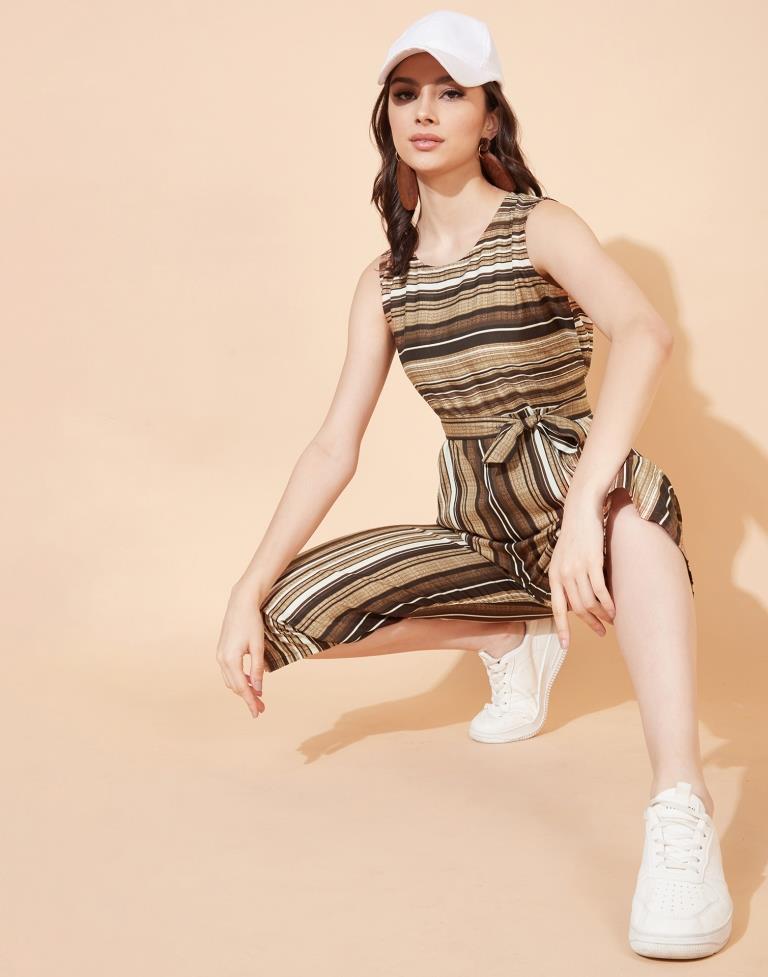 Brown Striped Jumpsuit | Leemboodi