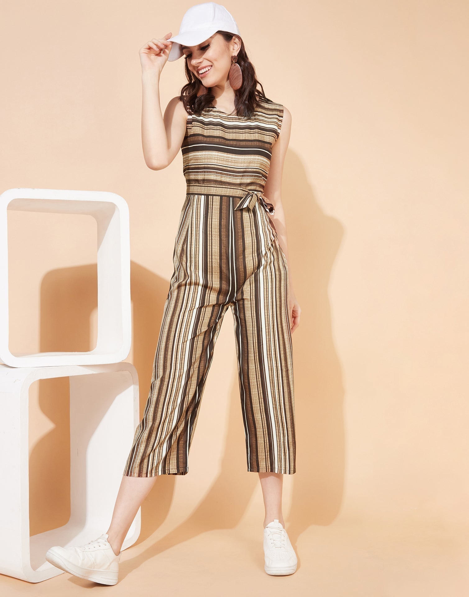 Brown Striped Jumpsuit | Leemboodi