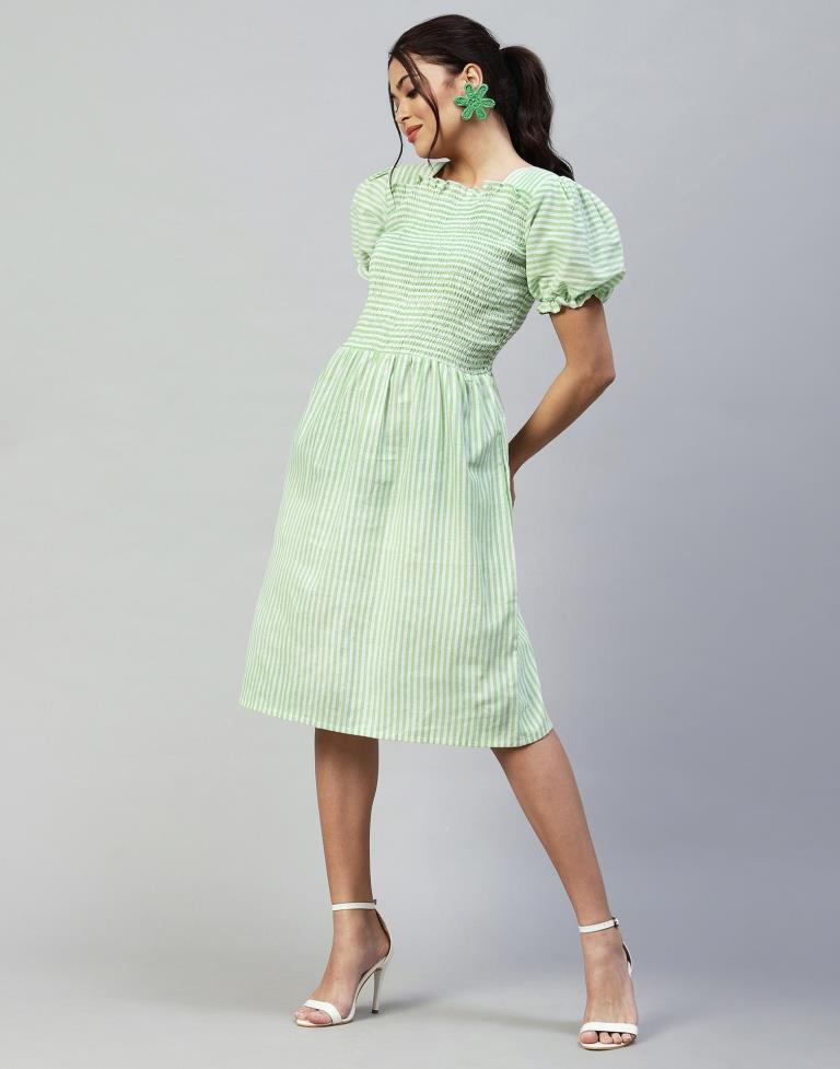 Pista Green Smocked Dress | Leemboodi