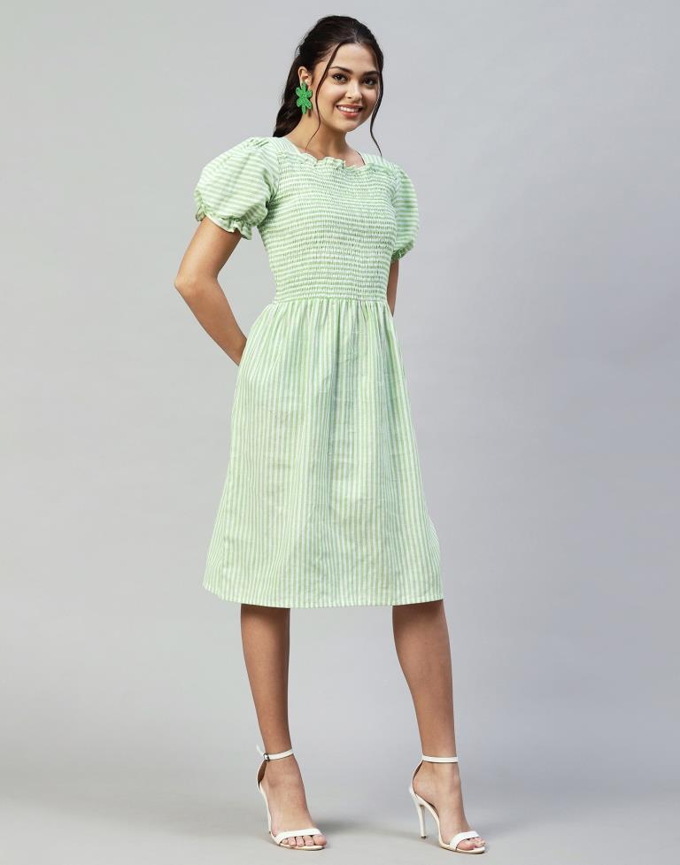 Pista Green Smocked Dress | Leemboodi