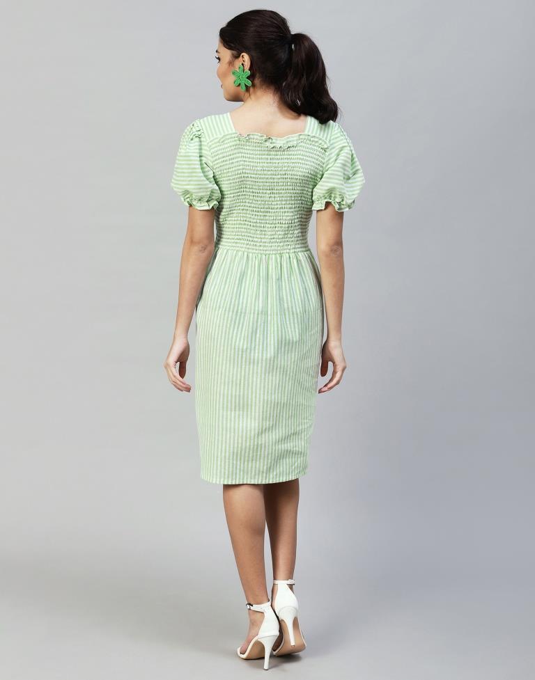 Pista Green Smocked Dress | Leemboodi