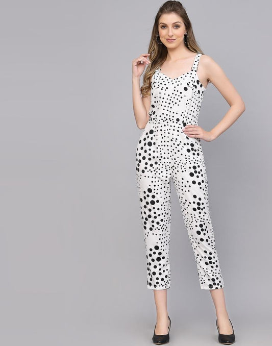 White & Black Polka dot jumpsuit | Leemboodi