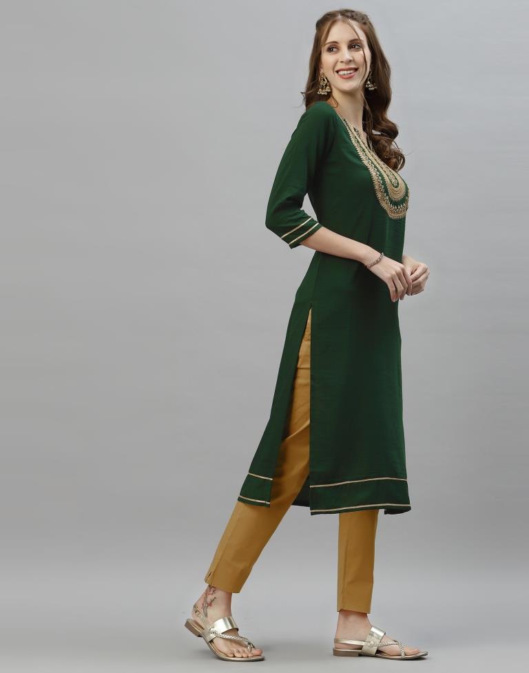 Bottle Green Embroidered Kurti | Sudathi
