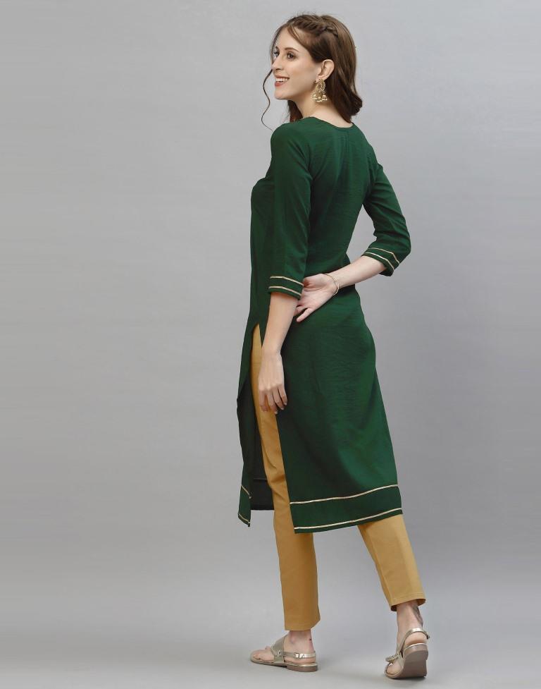 Bottle Green Embroidered Kurti | Sudathi