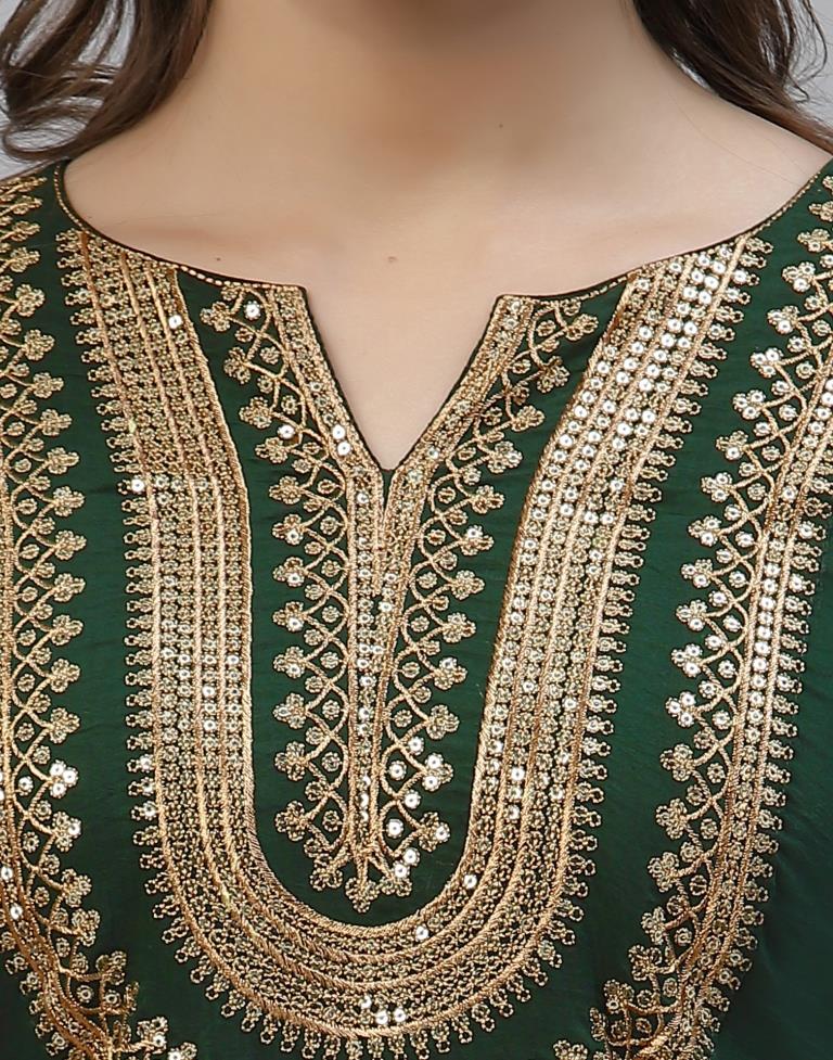 Bottle Green Embroidered Kurti | Sudathi