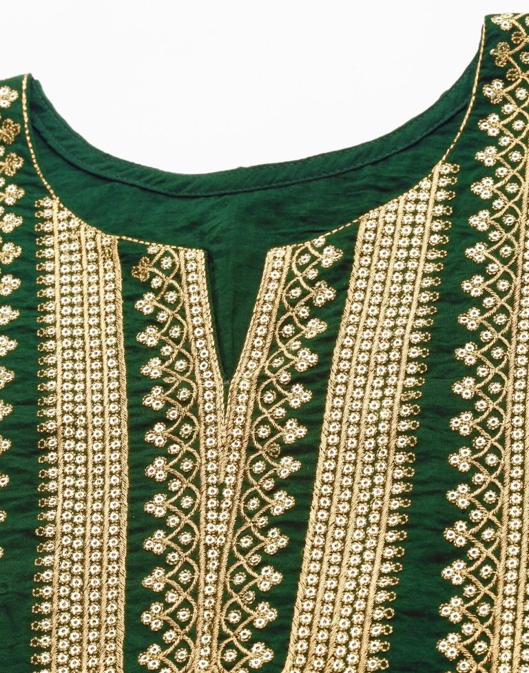 Bottle Green Embroidered Kurti | Sudathi
