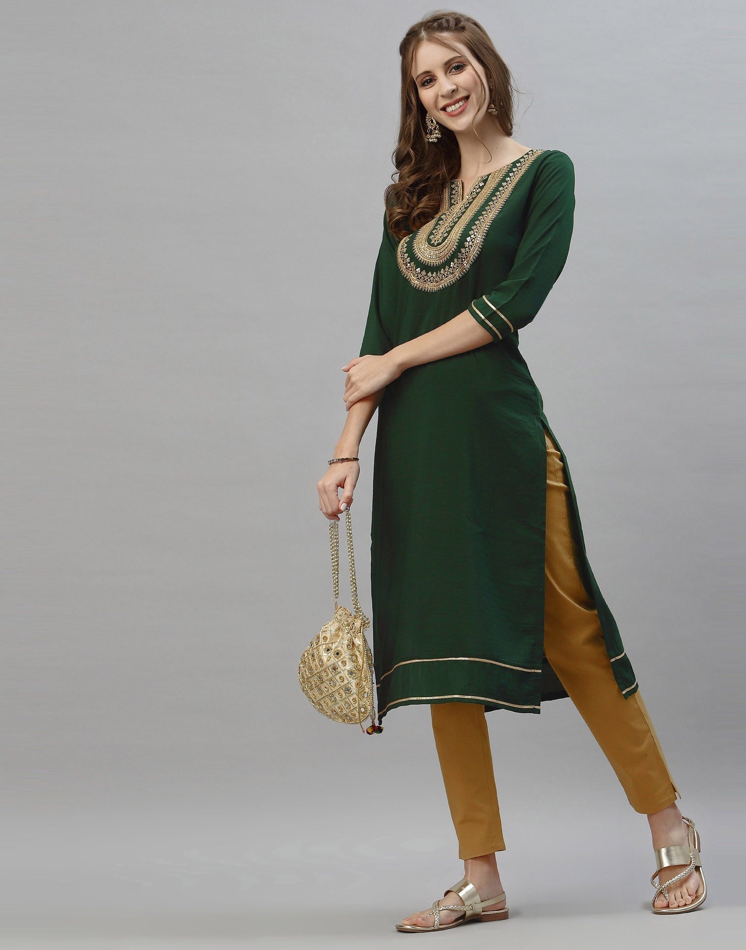 Bottle Green Embroidered Kurti | Sudathi