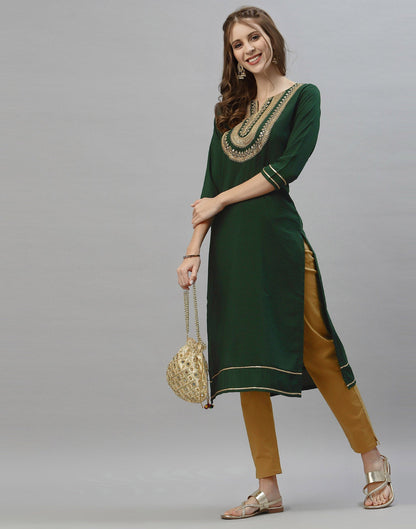 Bottle Green Embroidered Kurti | Sudathi