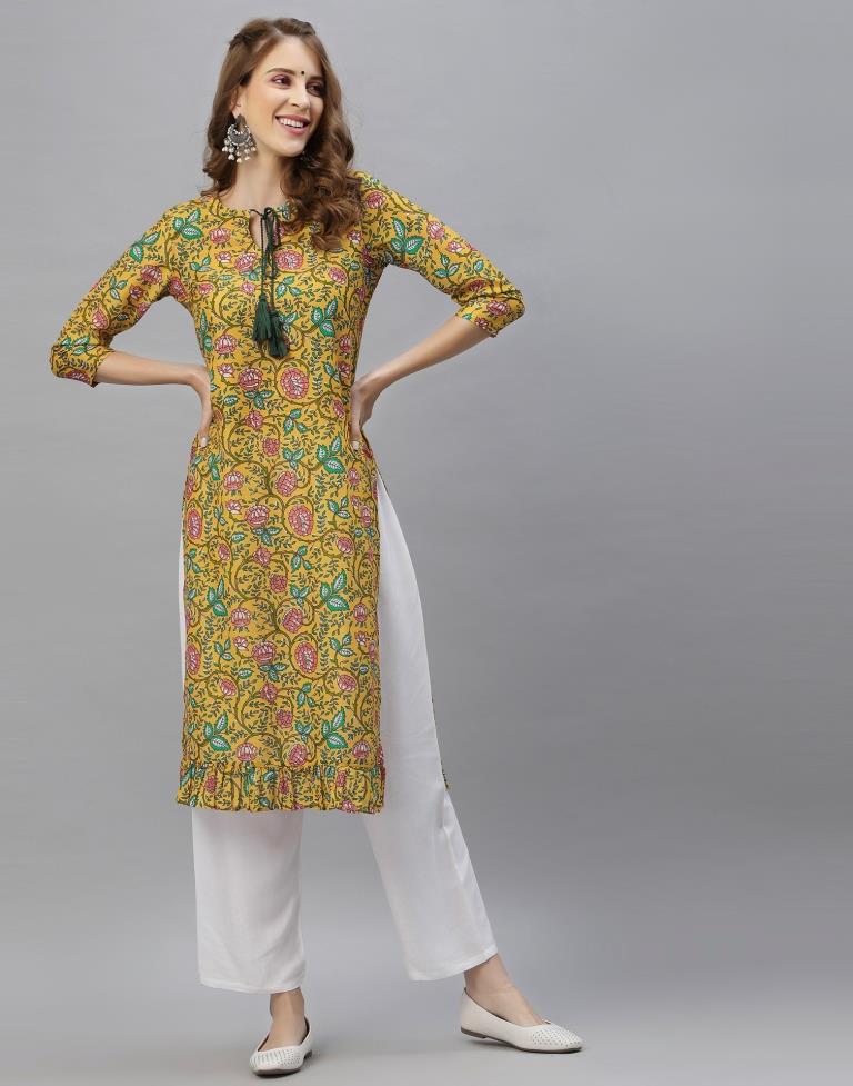 Mustard Printed Kurti | Leemboodi