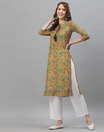 Mustard Printed Kurti | Leemboodi