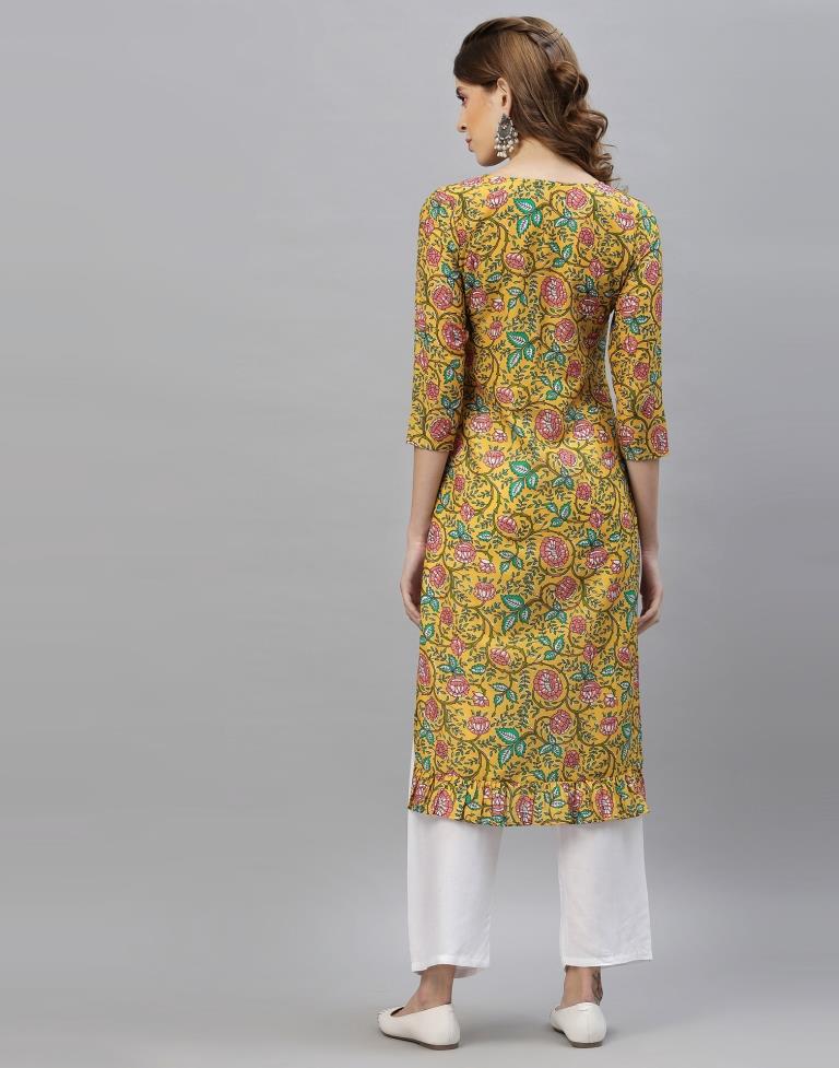 Mustard Printed Kurti | Leemboodi