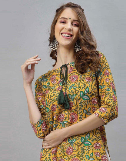 Mustard Printed Kurti | Leemboodi