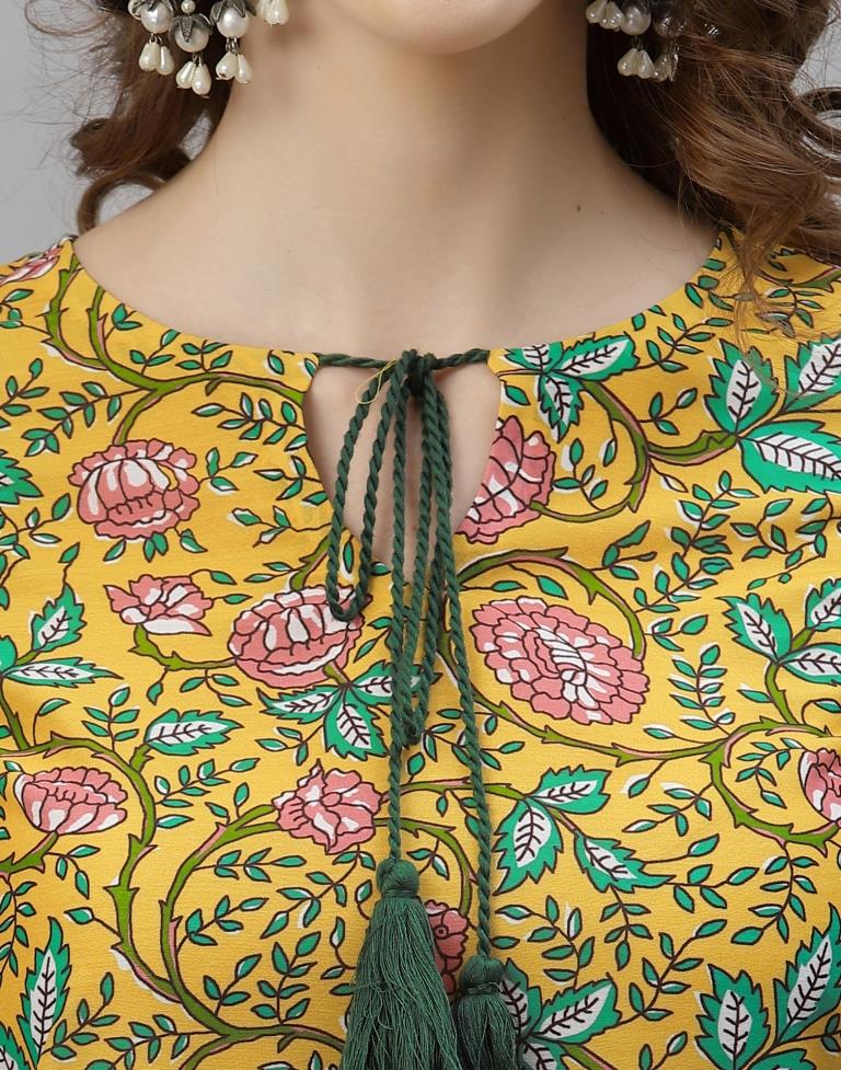 Mustard Printed Kurti | Leemboodi