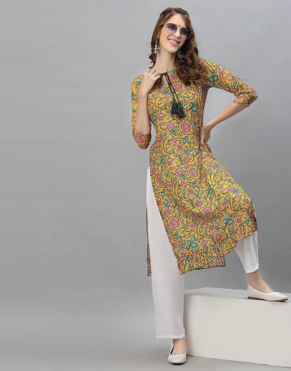 Mustard Printed Kurti | Leemboodi