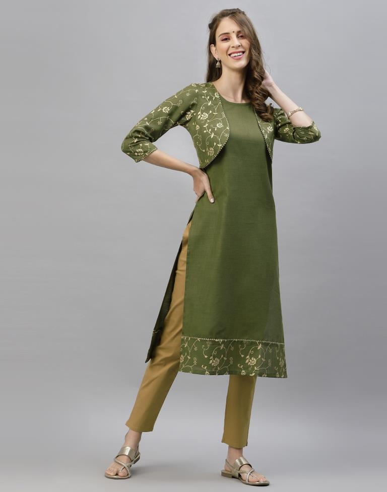 Olive Green Printed Kurti | Leemboodi