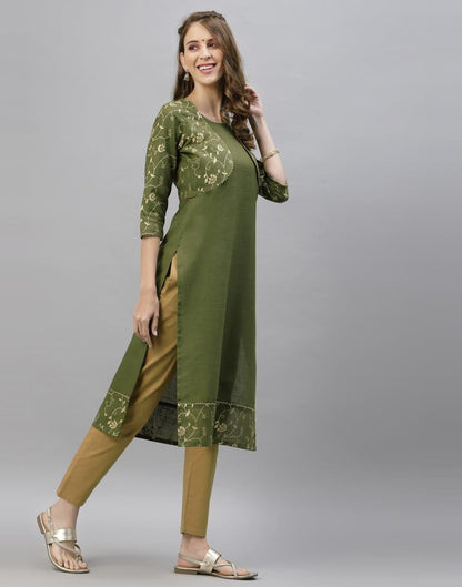 Olive Green Printed Kurti | Leemboodi