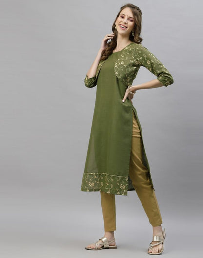 Olive Green Printed Kurti | Leemboodi